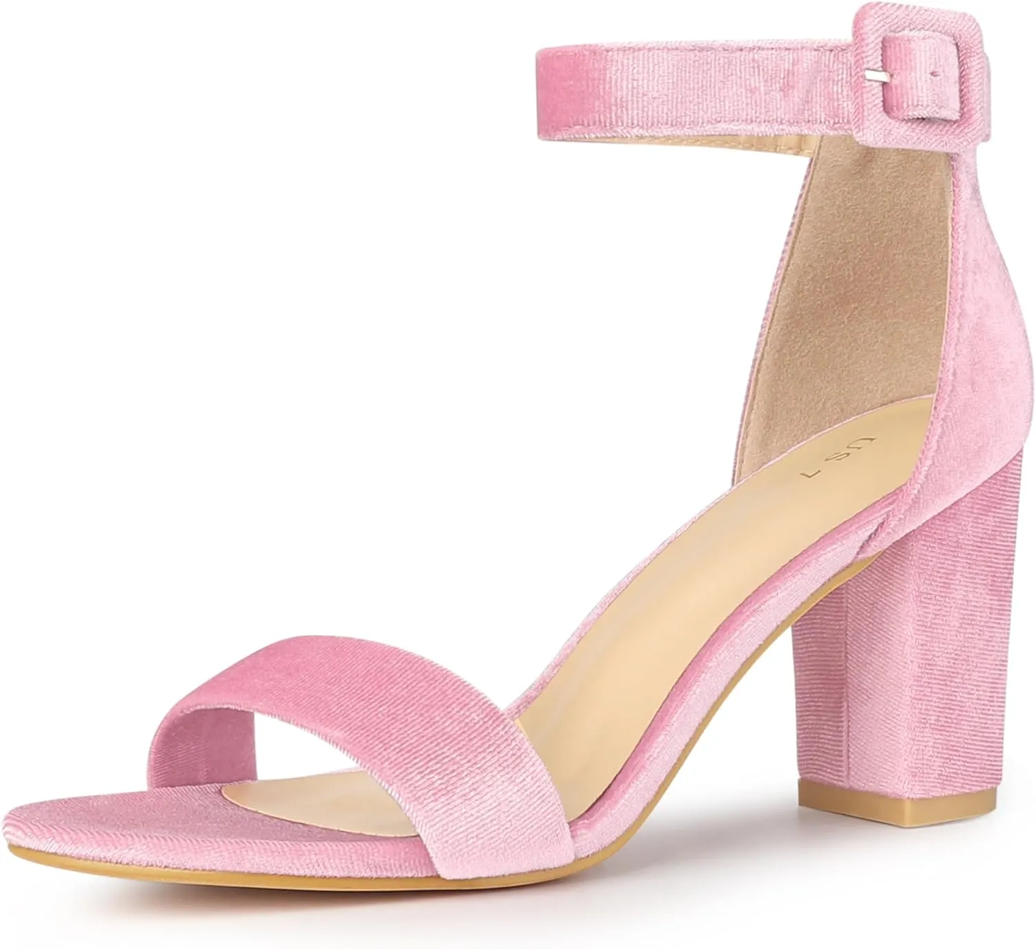 Perphy Velvet Ankle Strap Chunky Heel Sandals for Women Open Toe Dress Shoes