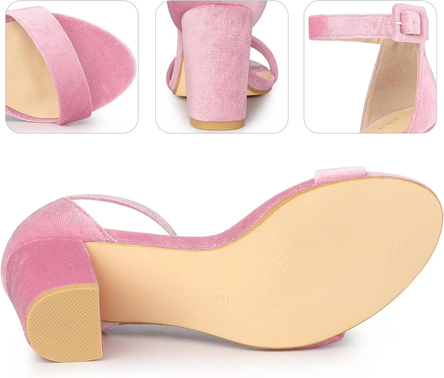 Perphy Velvet Ankle Strap Chunky Heel Sandals for Women Open Toe Dress Shoes