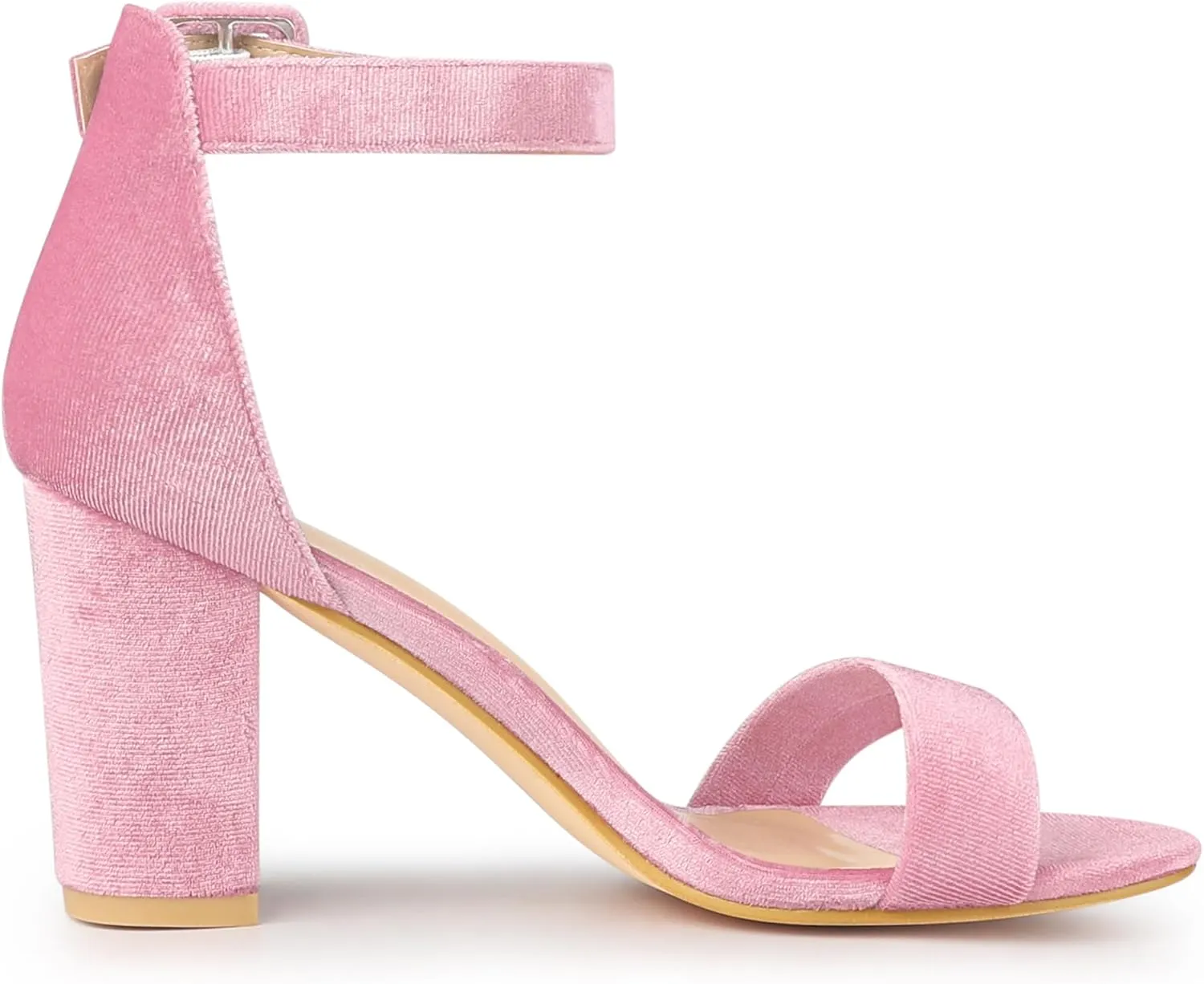 Perphy Velvet Ankle Strap Chunky Heel Sandals for Women Open Toe Dress Shoes