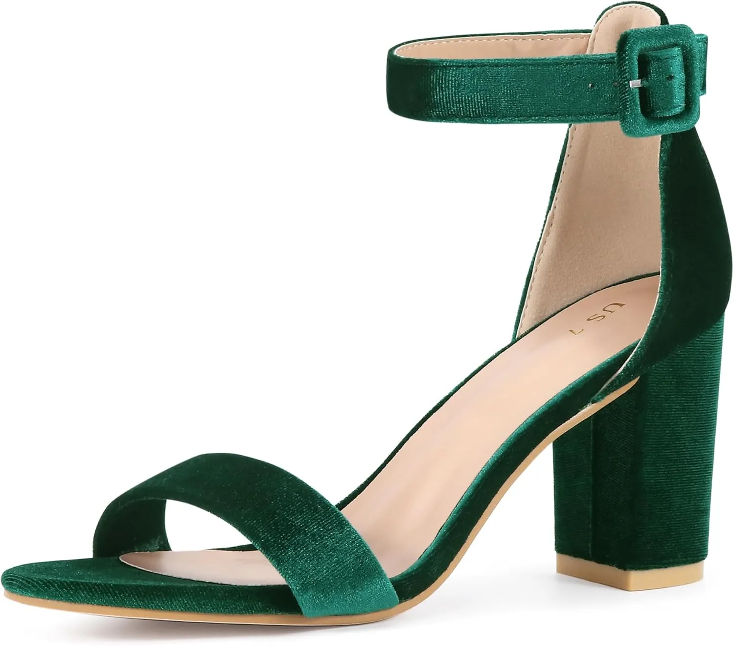 Perphy Velvet Ankle Strap Chunky Heel Sandals for Women Open Toe Dress Shoes