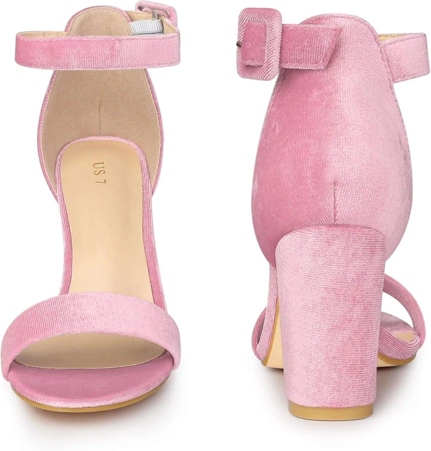 Perphy Velvet Ankle Strap Chunky Heel Sandals for Women Open Toe Dress Shoes