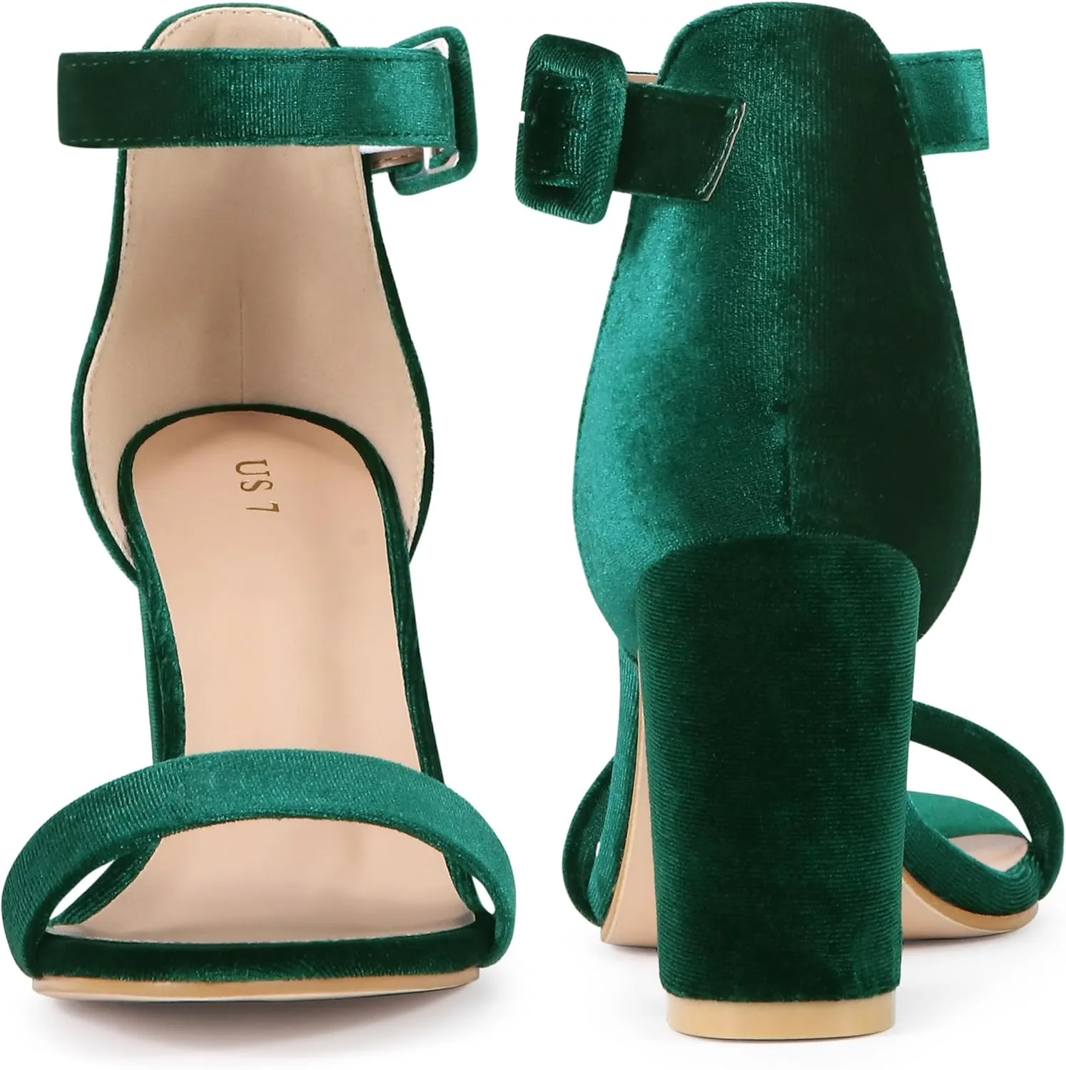 Perphy Velvet Ankle Strap Chunky Heel Sandals for Women Open Toe Dress Shoes