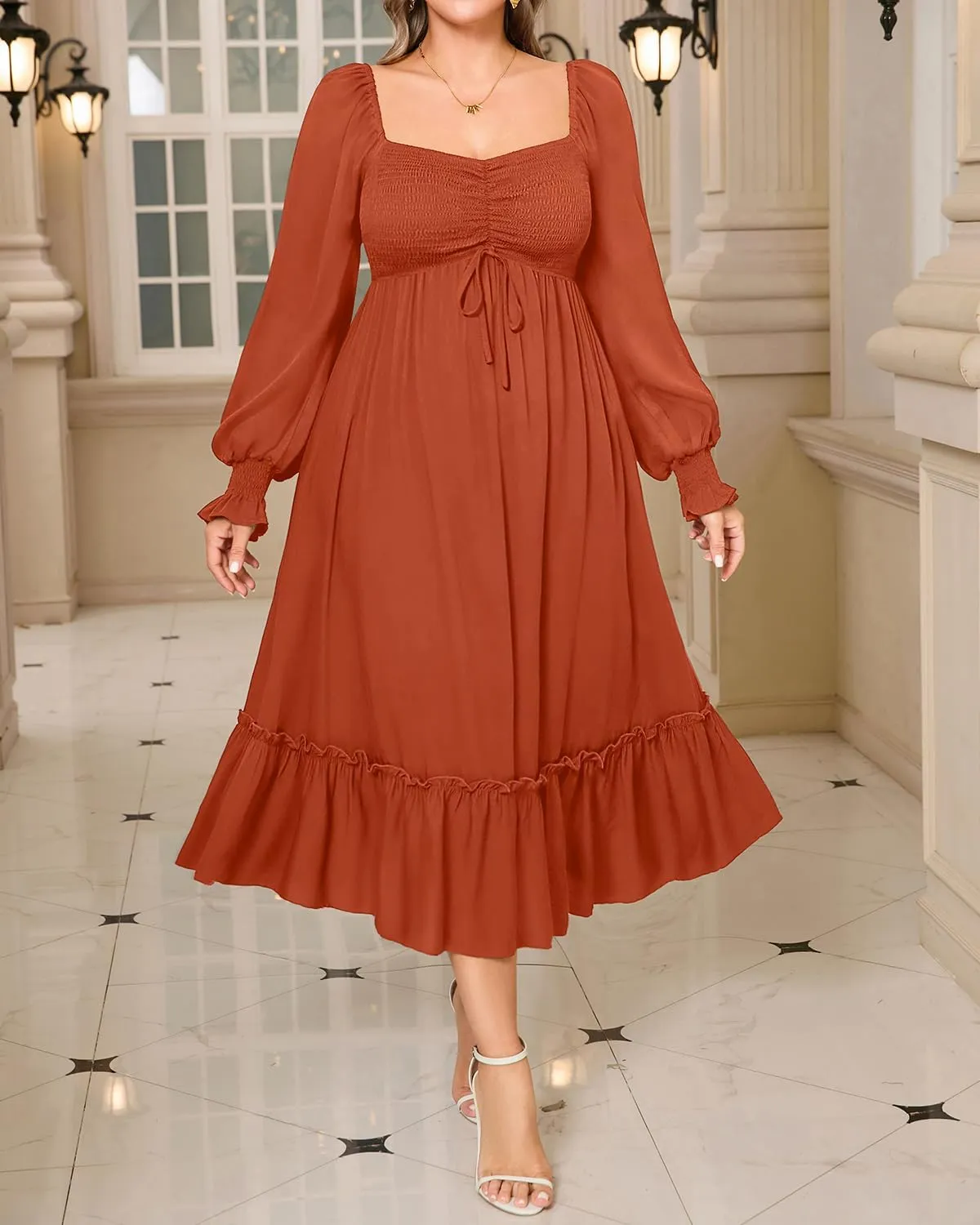 Pinup Fashion Women Plus Size Casual Puff Sleeve Sweetheart Neckline Smocked Short Summer Babydoll Cute Mini Dress