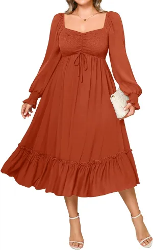 Pinup Fashion Women Plus Size Casual Puff Sleeve Sweetheart Neckline Smocked Short Summer Babydoll Cute Mini Dress