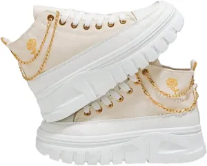 Platform Sneakers Canvas Stylish Height Increase for Women Casual Wear with 2.75 Inch Sole Black White Solid Color High Top Shoes for Daily Outfits Street Fashion