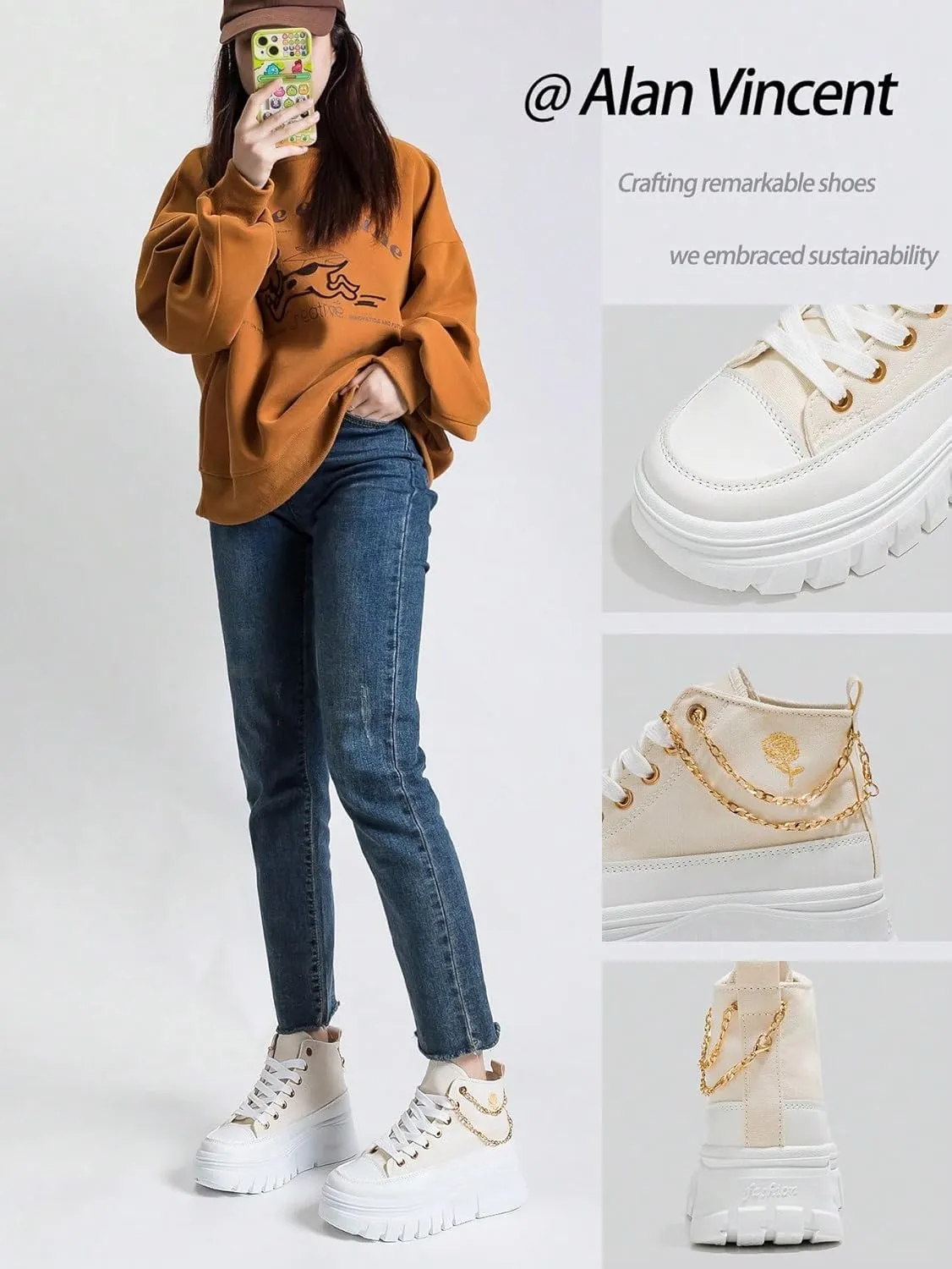 Platform Sneakers Canvas Stylish Height Increase for Women Casual Wear with 2.75 Inch Sole Black White Solid Color High Top Shoes for Daily Outfits Street Fashion