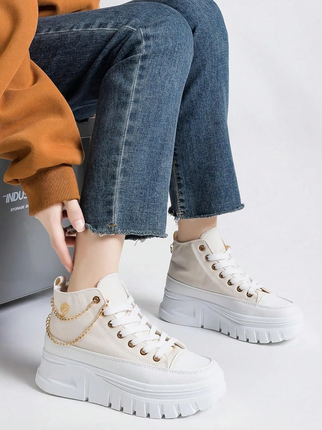 Platform Sneakers Canvas Stylish Height Increase for Women Casual Wear with 2.75 Inch Sole Black White Solid Color High Top Shoes for Daily Outfits Street Fashion