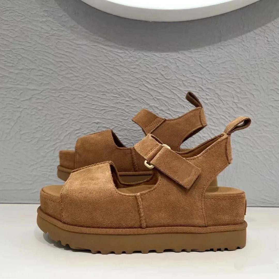 Platform Suede Sandals for Women Comfortable Slides Adjustable Strap Non Slip Lightweight Women’s Flat Sandals Casual Slip On Slippers for Summer