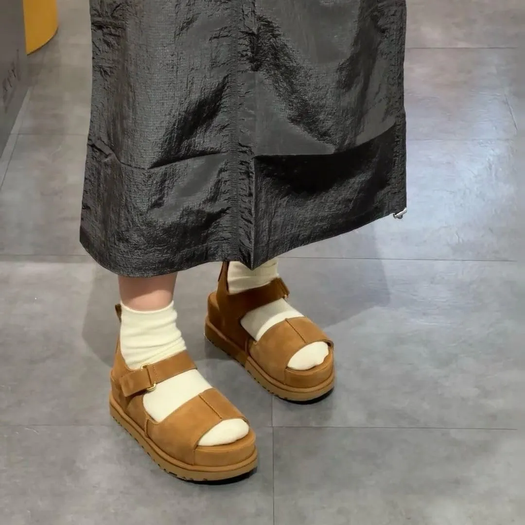 Platform Suede Sandals for Women Comfortable Slides Adjustable Strap Non Slip Lightweight Women’s Flat Sandals Casual Slip On Slippers for Summer