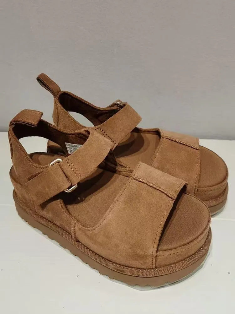 Platform Suede Sandals for Women Comfortable Slides Adjustable Strap Non Slip Lightweight Women’s Flat Sandals Casual Slip On Slippers for Summer