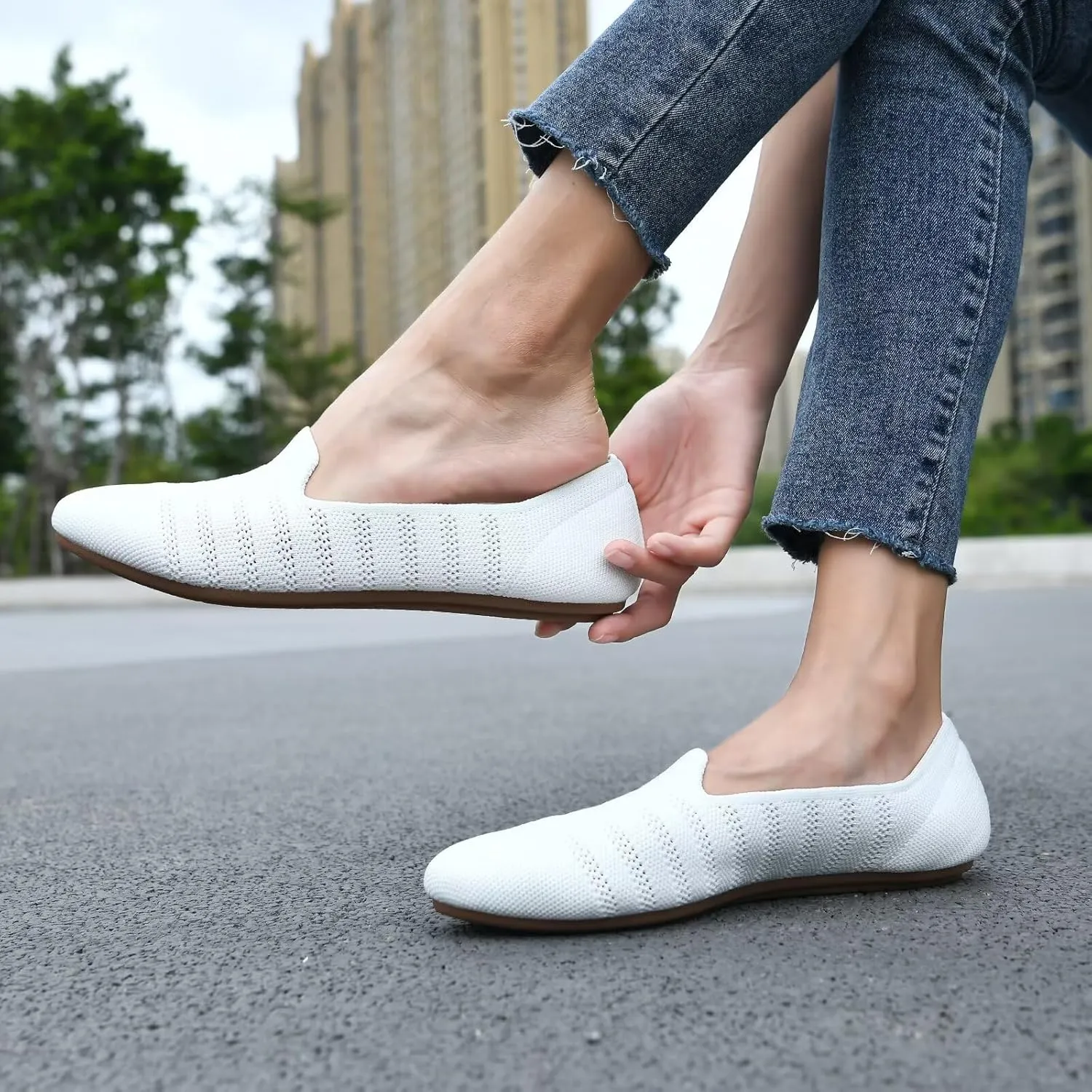 poemlady Women’s Ballet Flat Shoes Dress Shoes Knit Round Toe Slip On Ballerina Walking Flats Shoes for Woman Low Wedge Casual