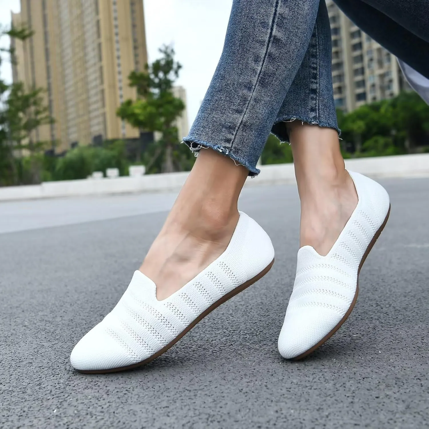 poemlady Women’s Ballet Flat Shoes Dress Shoes Knit Round Toe Slip On Ballerina Walking Flats Shoes for Woman Low Wedge Casual
