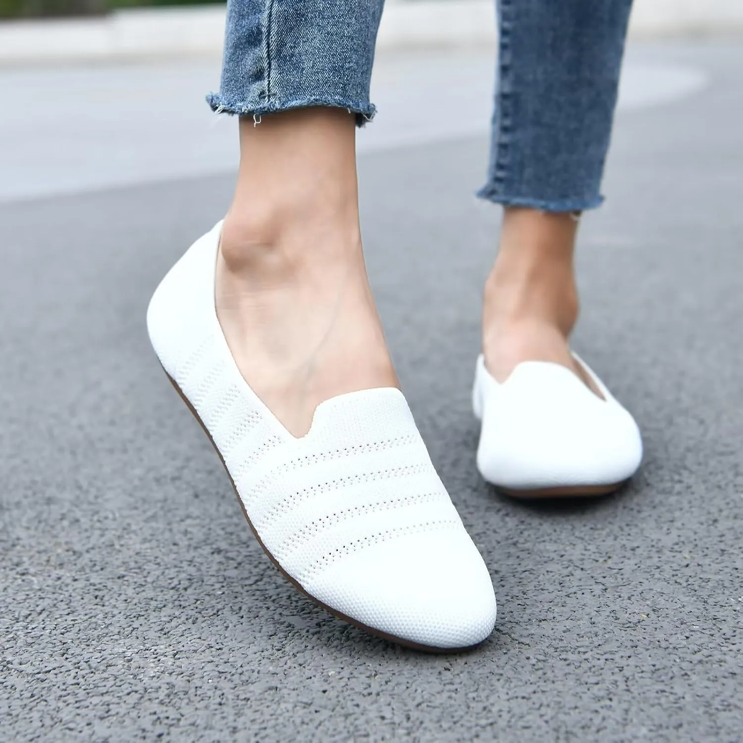 poemlady Women’s Ballet Flat Shoes Dress Shoes Knit Round Toe Slip On Ballerina Walking Flats Shoes for Woman Low Wedge Casual