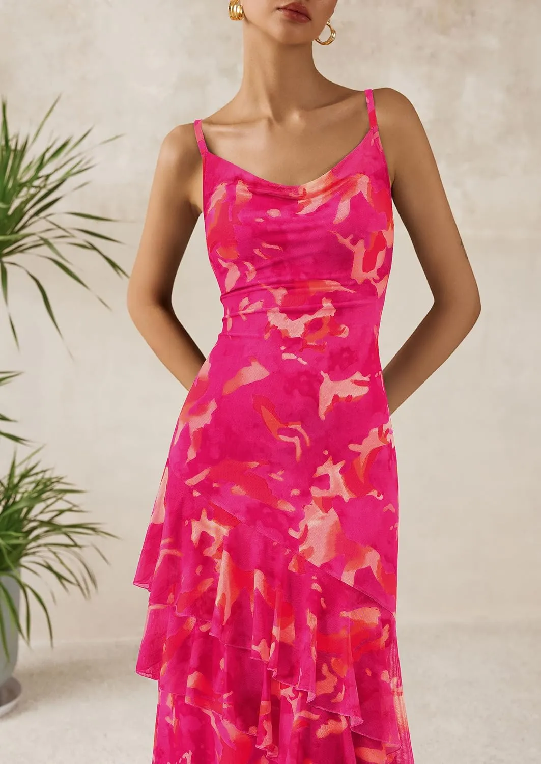 PRETTYGARDEN Maxi Dresses for Women 2025 Floral Beach Sundress Spaghetti Strap Tiered Summer Wedding Guest Long Dress