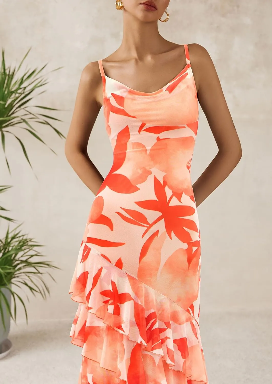 PRETTYGARDEN Maxi Dresses for Women 2025 Floral Beach Sundress Spaghetti Strap Tiered Summer Wedding Guest Long Dress