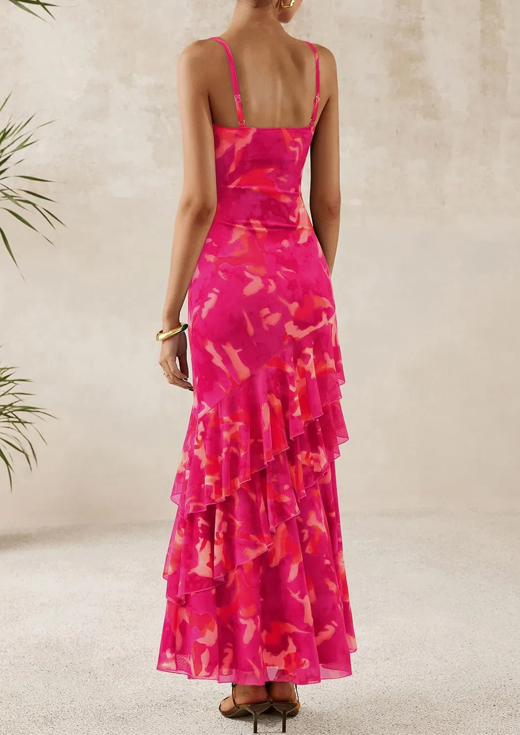 PRETTYGARDEN Maxi Dresses for Women 2025 Floral Beach Sundress Spaghetti Strap Tiered Summer Wedding Guest Long Dress