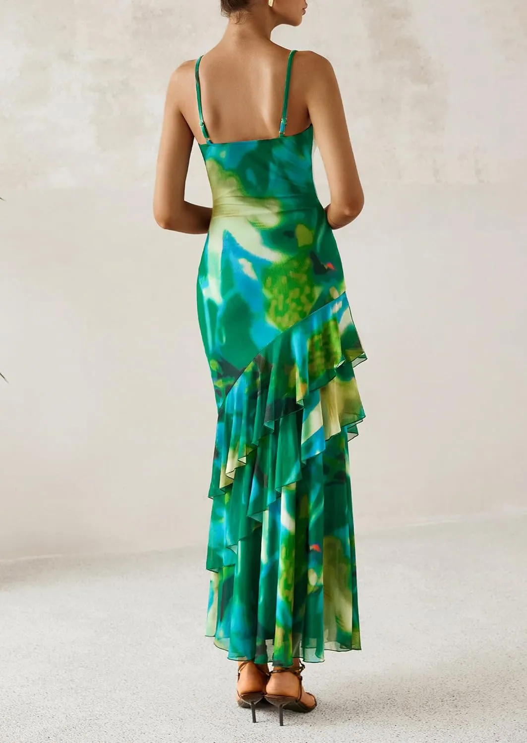 PRETTYGARDEN Maxi Dresses for Women 2025 Summer Tiered Floral Beach Sundress Spaghetti Strap Wedding Guest Long Dress