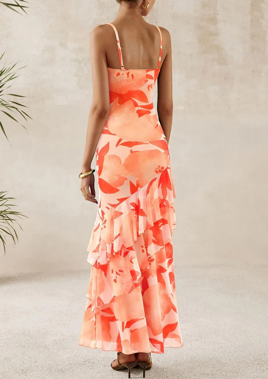 PRETTYGARDEN Maxi Dresses for Women 2025 Summer Tiered Floral Beach Sundress Spaghetti Strap Wedding Guest Long Dress