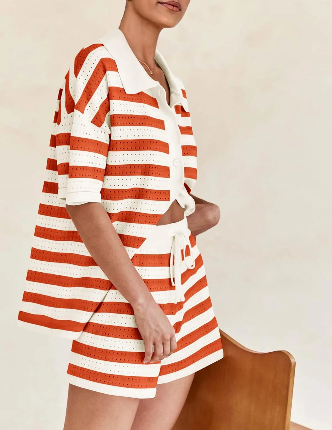 PRETTYGARDEN Women's 2 Piece Striped Shorts Sets Summer 2025 Short Sleeve Sweater Set Matching Casual Beach Vacation Outfit