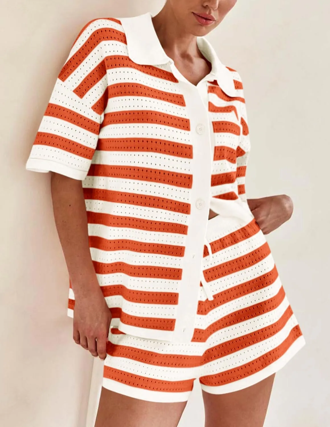 PRETTYGARDEN Women's 2 Piece Striped Shorts Sets Summer 2025 Short Sleeve Sweater Set Matching Casual Beach Vacation Outfit