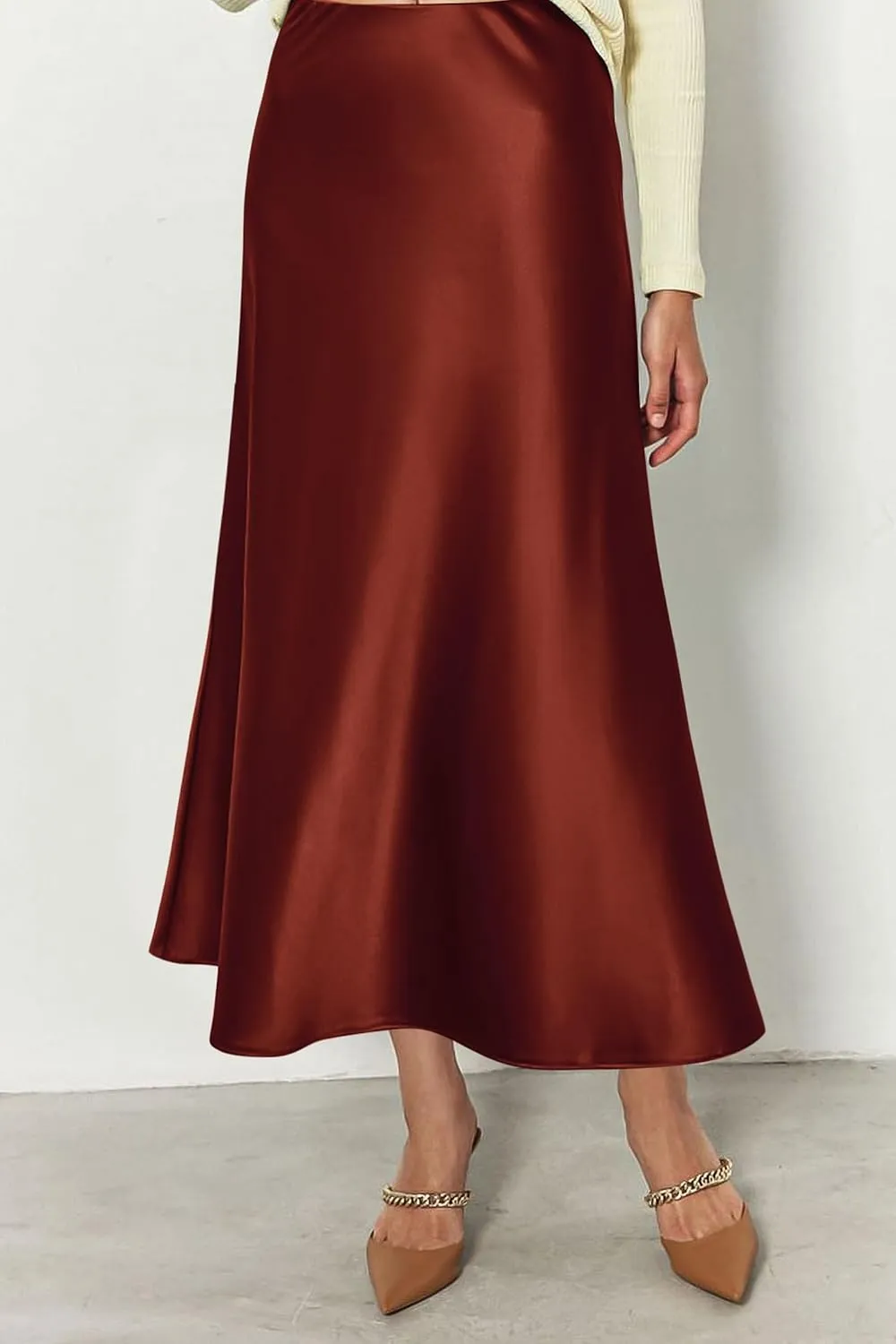 PRETTYGARDEN Women's Summer Midi Satin Skirt Dressy Casual High Waisted A Line Flowy Ruffle Elegant Party Skirts