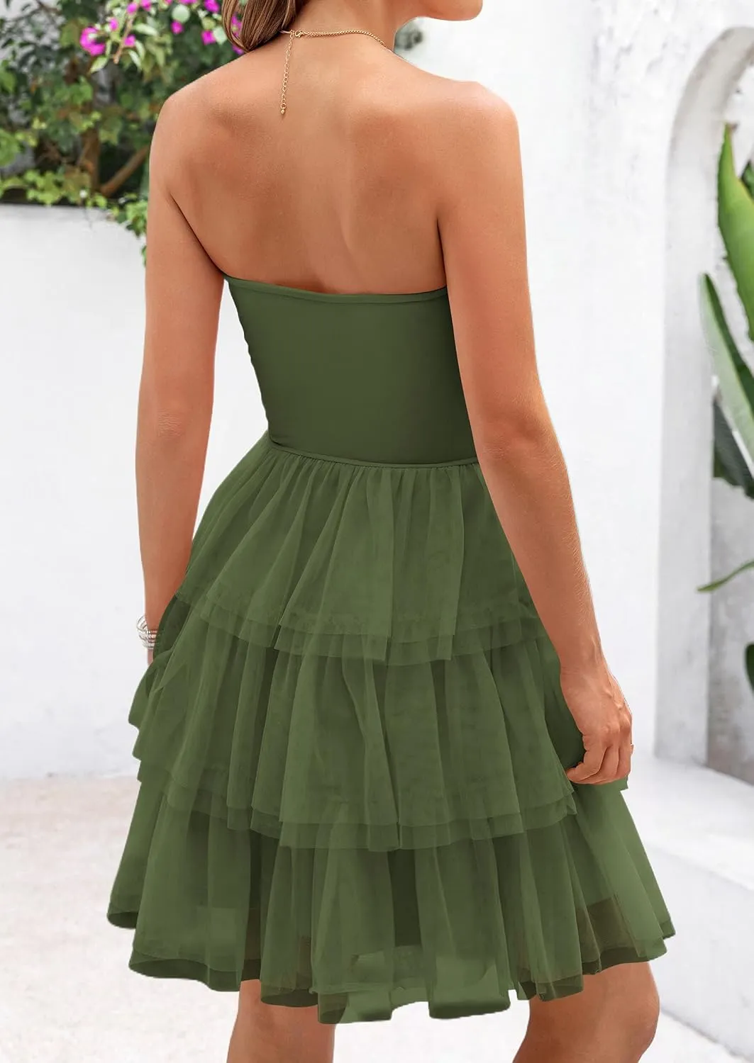 PRETTYGARDEN Womens Tulle Dress Strapless Tube Top Short Dress Summer Ruffle Tiered Beach Sundress Wedding Guest Dresses