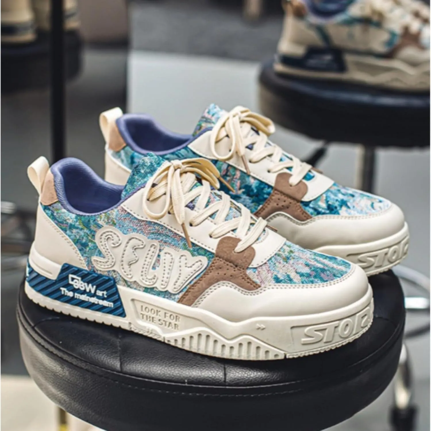 Printed Casual Chunky Printed Sneakers Women Trendy Aesthetic Skate Walking Shoes Platform Couple Shoes