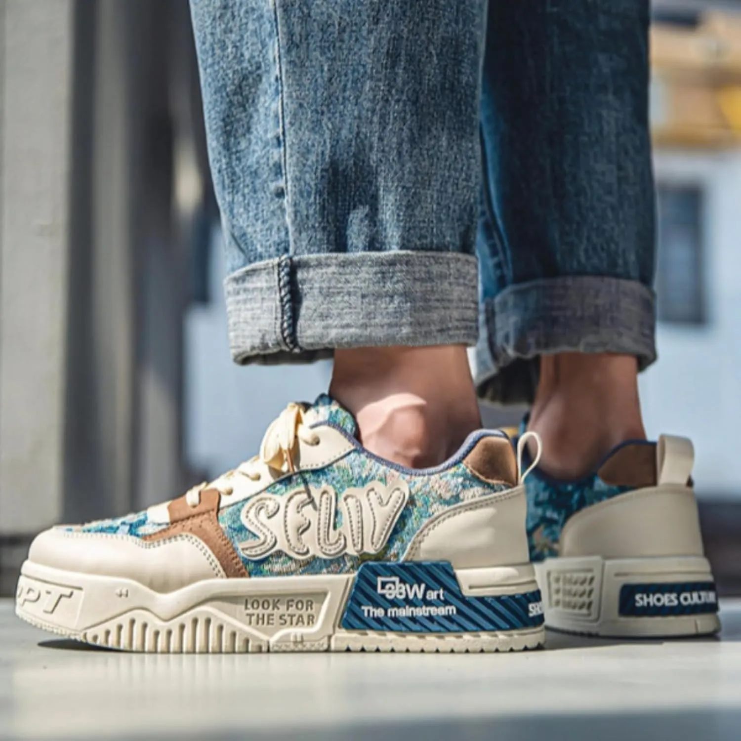 Printed Casual Chunky Printed Sneakers Women Trendy Aesthetic Skate Walking Shoes Platform Couple Shoes