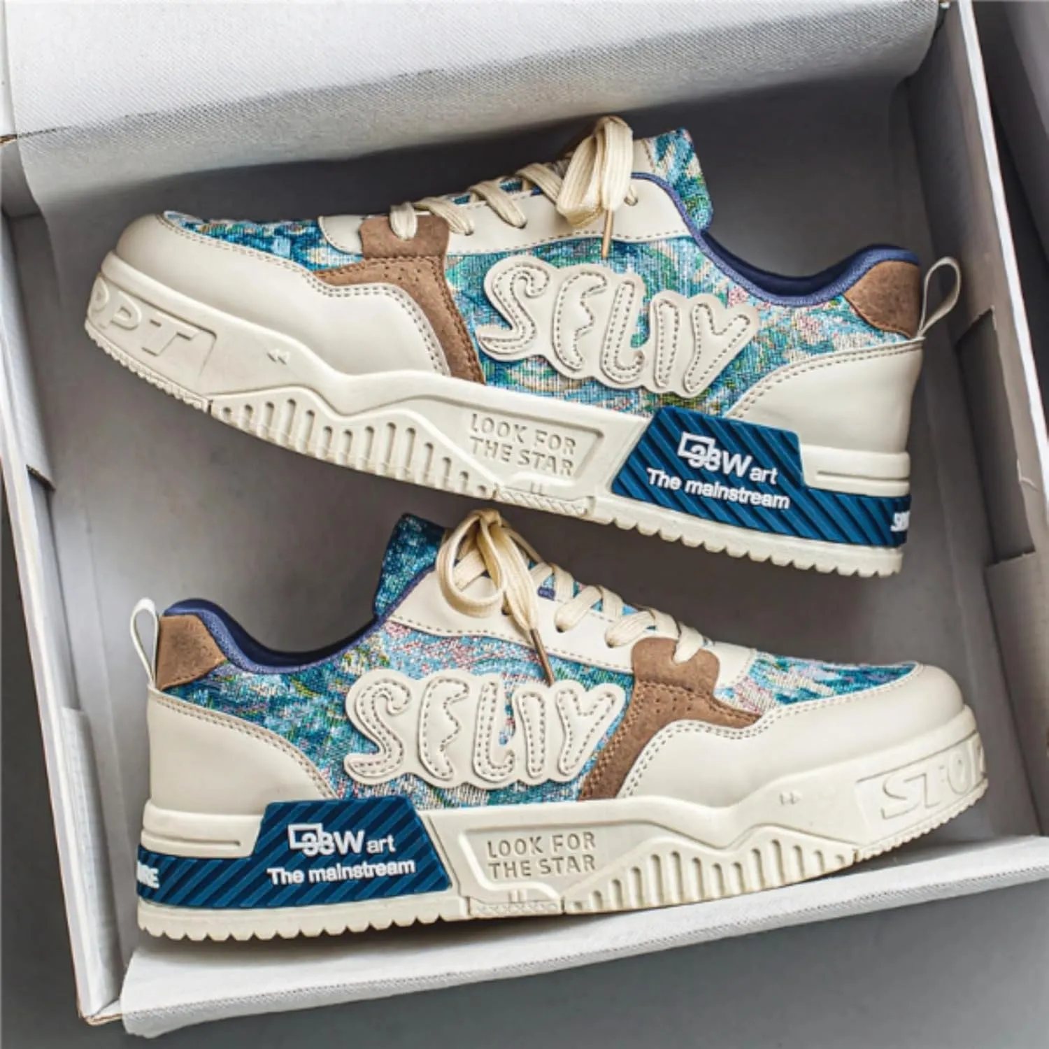 Printed Casual Chunky Printed Sneakers Women Trendy Aesthetic Skate Walking Shoes Platform Couple Shoes