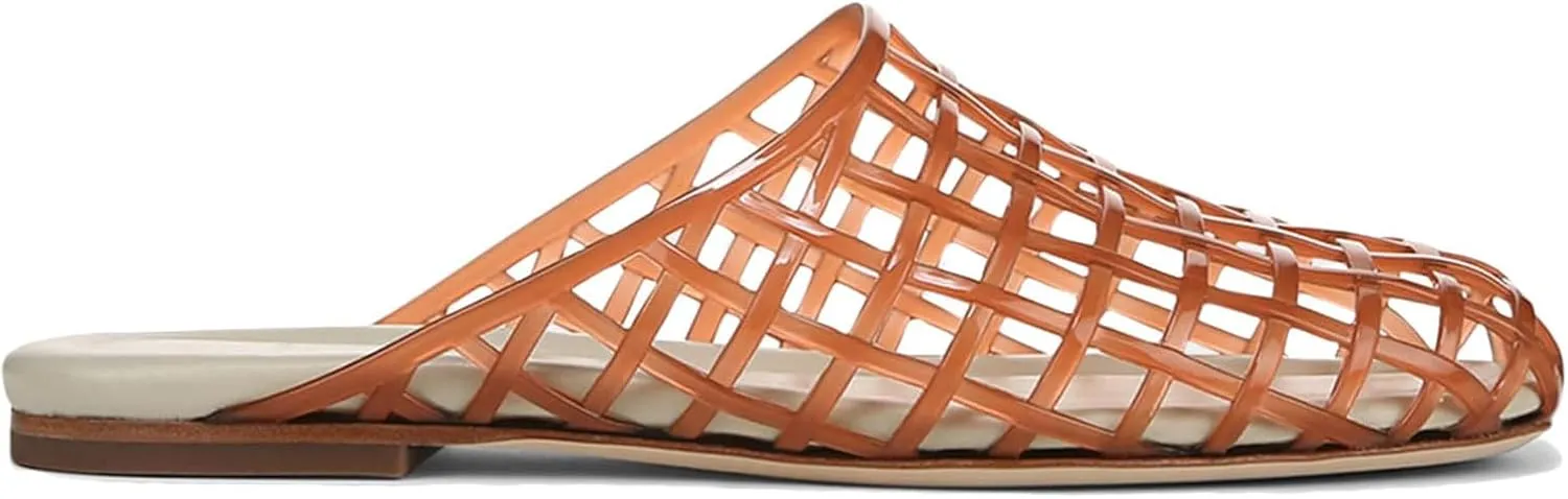 Red Mesh Jelly Mules for Women Clear Hollow Closed Toe Flat Sandals Beach Jellies Slippers Summer Slide Shoes