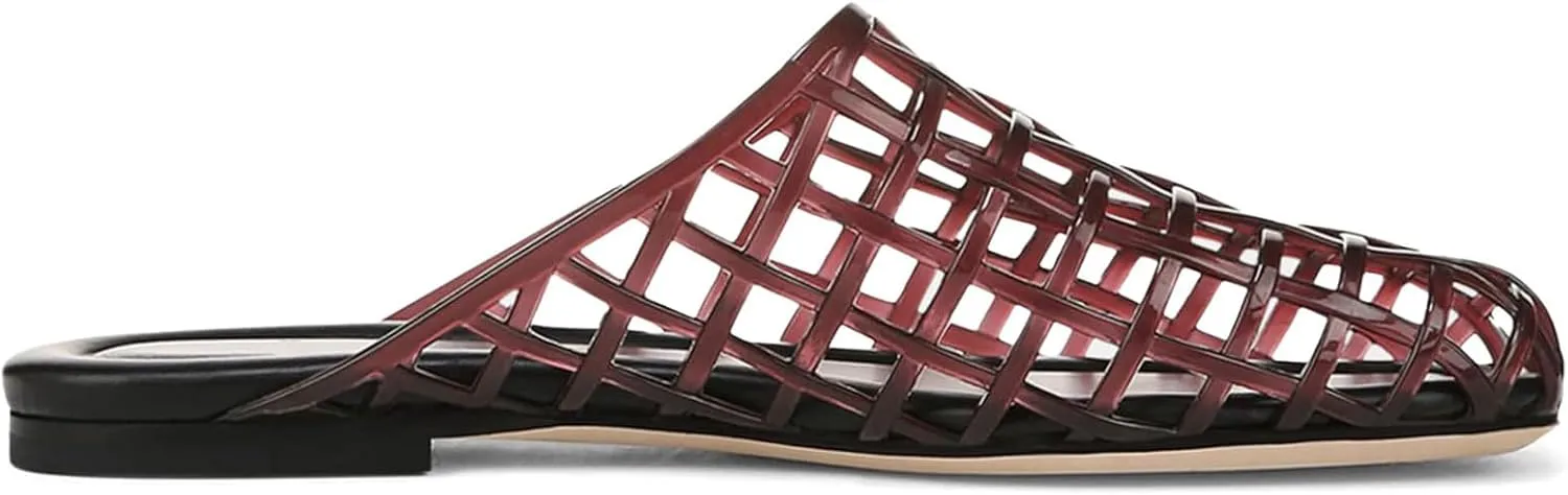 Red Mesh Jelly Mules for Women Clear Hollow Closed Toe Flat Sandals Beach Jellies Slippers Summer Slide Shoes