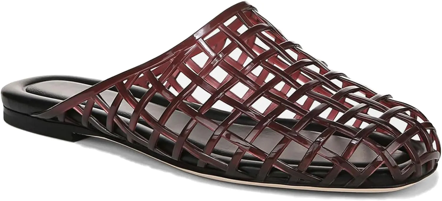 Red Mesh Jelly Mules for Women Clear Hollow Closed Toe Flat Sandals Beach Jellies Slippers Summer Slide Shoes