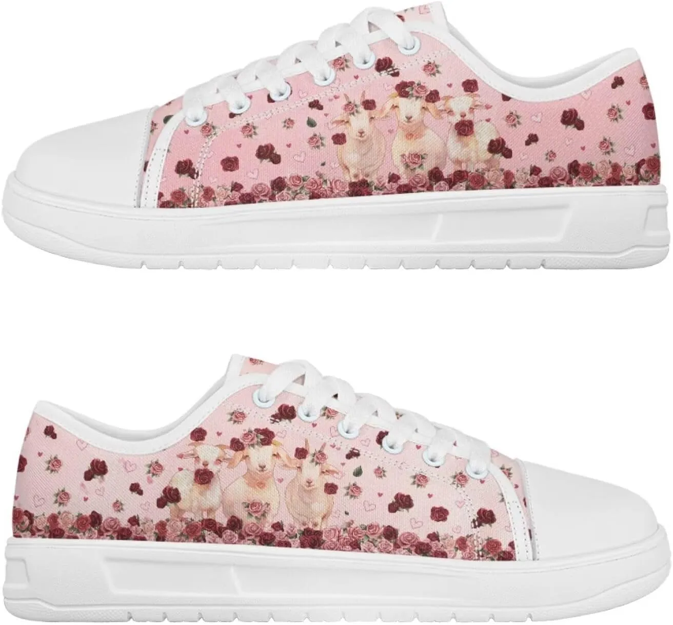 Red Rose Girls Canvas Sneakers Casual Work Animal Print Slip On Tennis Shoes Arch Support Footwear with White Sole