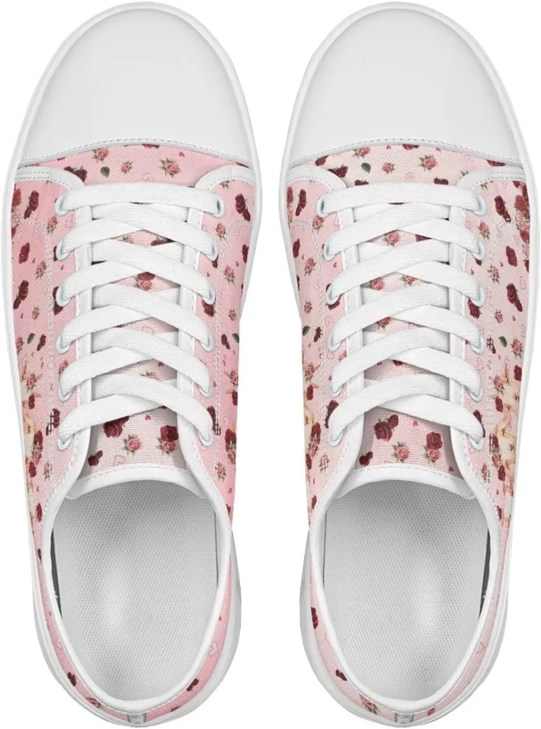 Red Rose Girls Canvas Sneakers Casual Work Animal Print Slip On Tennis Shoes Arch Support Footwear with White Sole