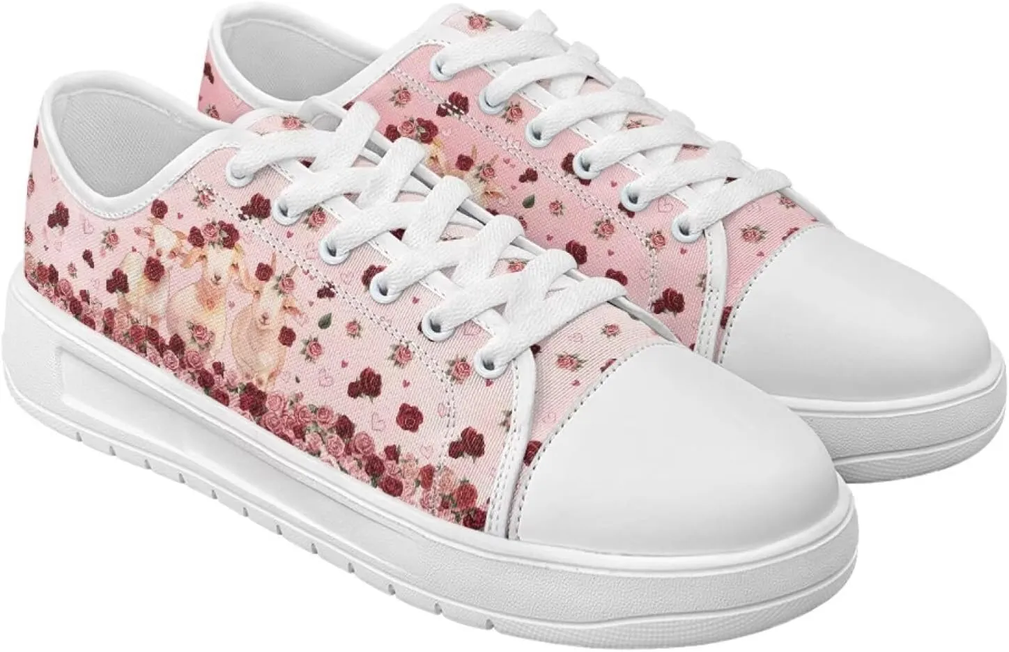 Red Rose Girls Canvas Sneakers Casual Work Animal Print Slip On Tennis Shoes Arch Support Footwear with White Sole