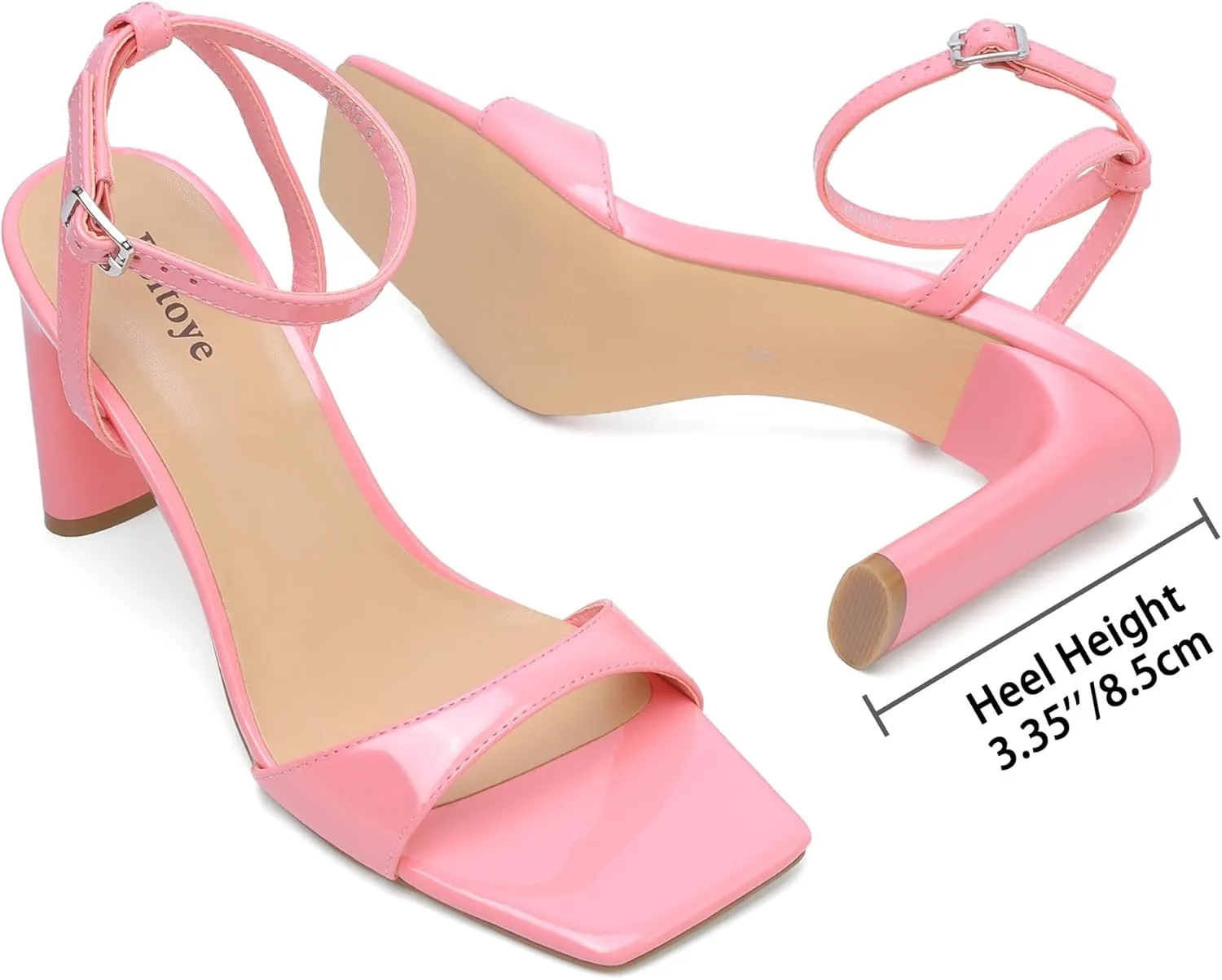 Reitoye Womens Heels Square Open Toe Chunky High Heels Strappy Ankle Strap Heeled Sandals for Women Dress Party Wedding