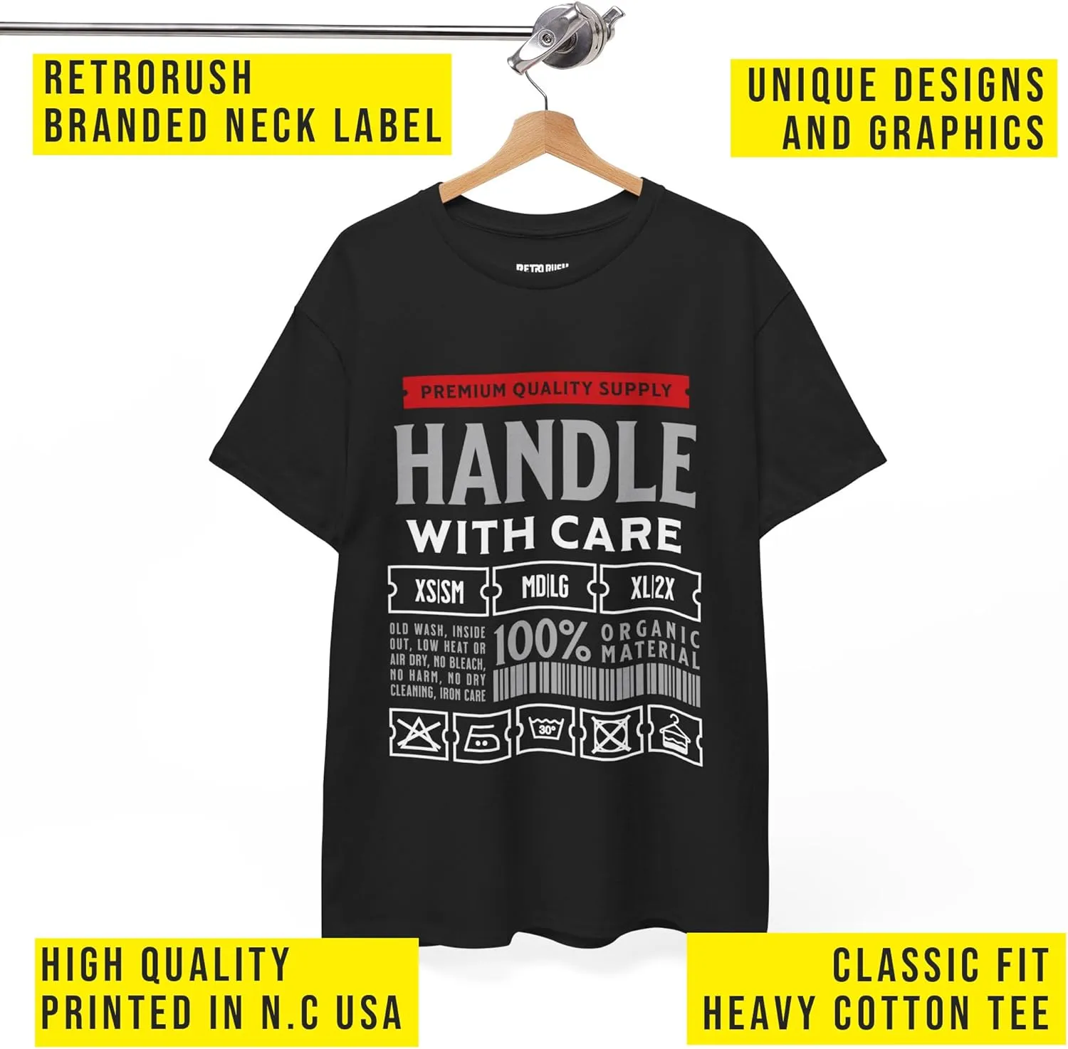 RetroRush Graphic Tee Retro Pop Culture Unisex Sneaker Shirt Care Label WC Black