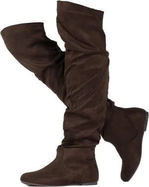 RF ROOM OF FASHION Women's Over The Knee Flat Heel Slouchy Boots (Available in Regular and Wide Calf)