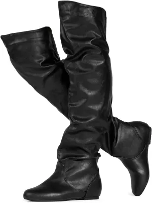 RF ROOM OF FASHION Women's Over The Knee Flat Heel Slouchy Boots (Available in Regular and Wide Calf)