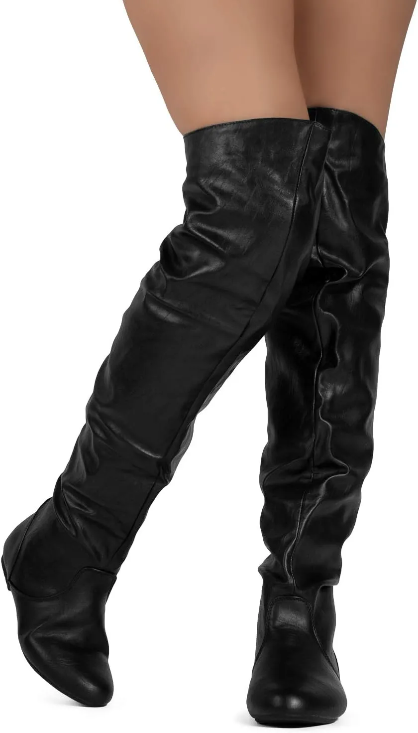 RF ROOM OF FASHION Women's Over The Knee Flat Heel Slouchy Boots (Available in Regular and Wide Calf)