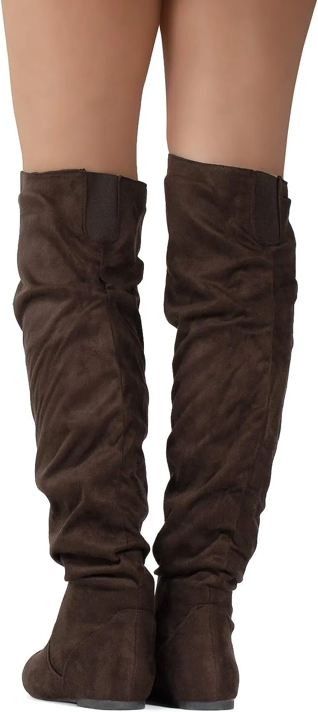 RF ROOM OF FASHION Women's Over The Knee Flat Heel Slouchy Boots (Available in Regular and Wide Calf)
