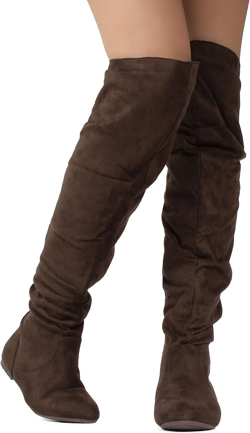 RF ROOM OF FASHION Women's Over The Knee Flat Heel Slouchy Boots (Available in Regular and Wide Calf)