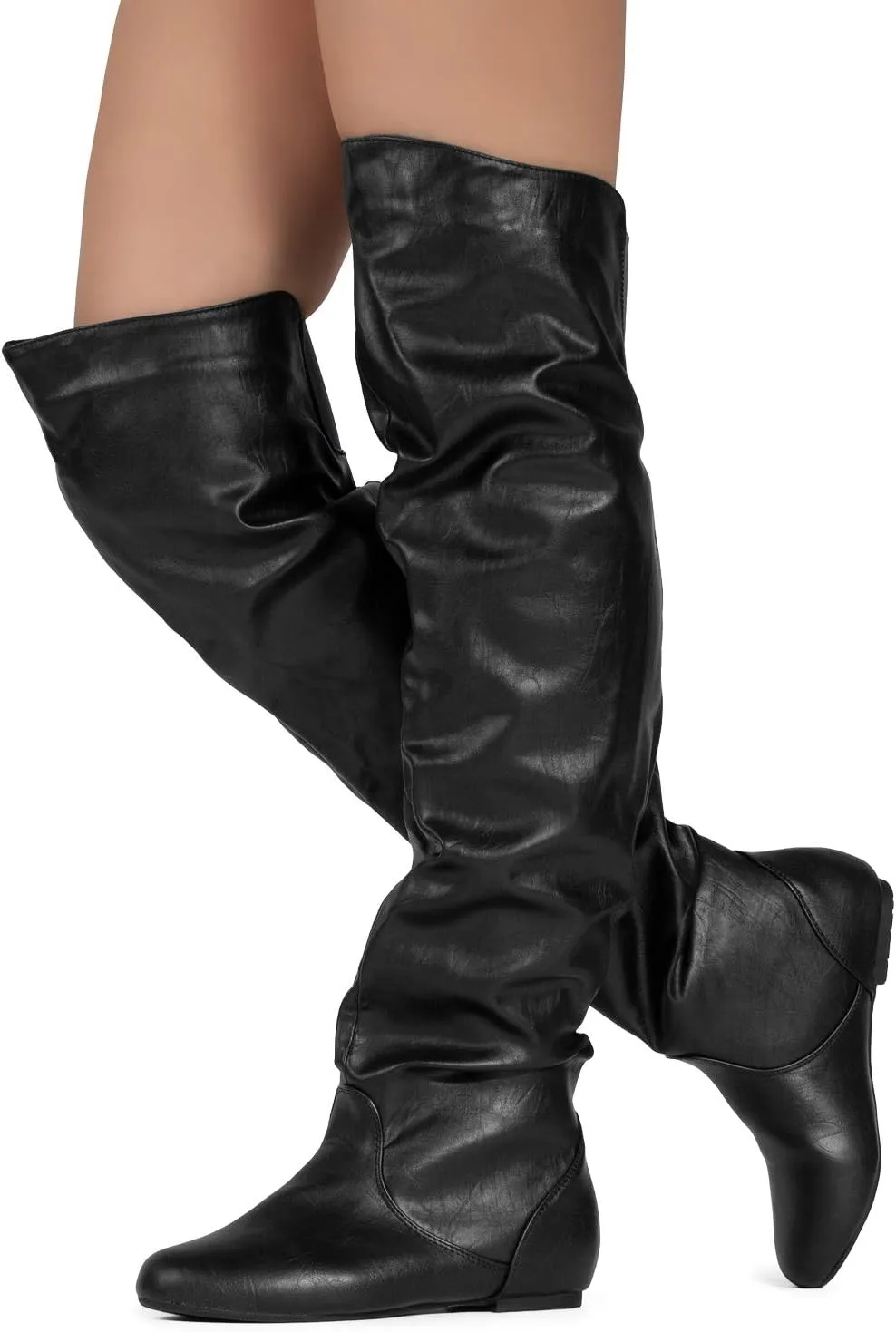 RF ROOM OF FASHION Women's Over The Knee Flat Heel Slouchy Boots (Available in Regular and Wide Calf)