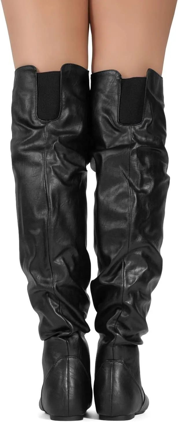 RF ROOM OF FASHION Women's Over The Knee Flat Heel Slouchy Boots (Available in Regular and Wide Calf)