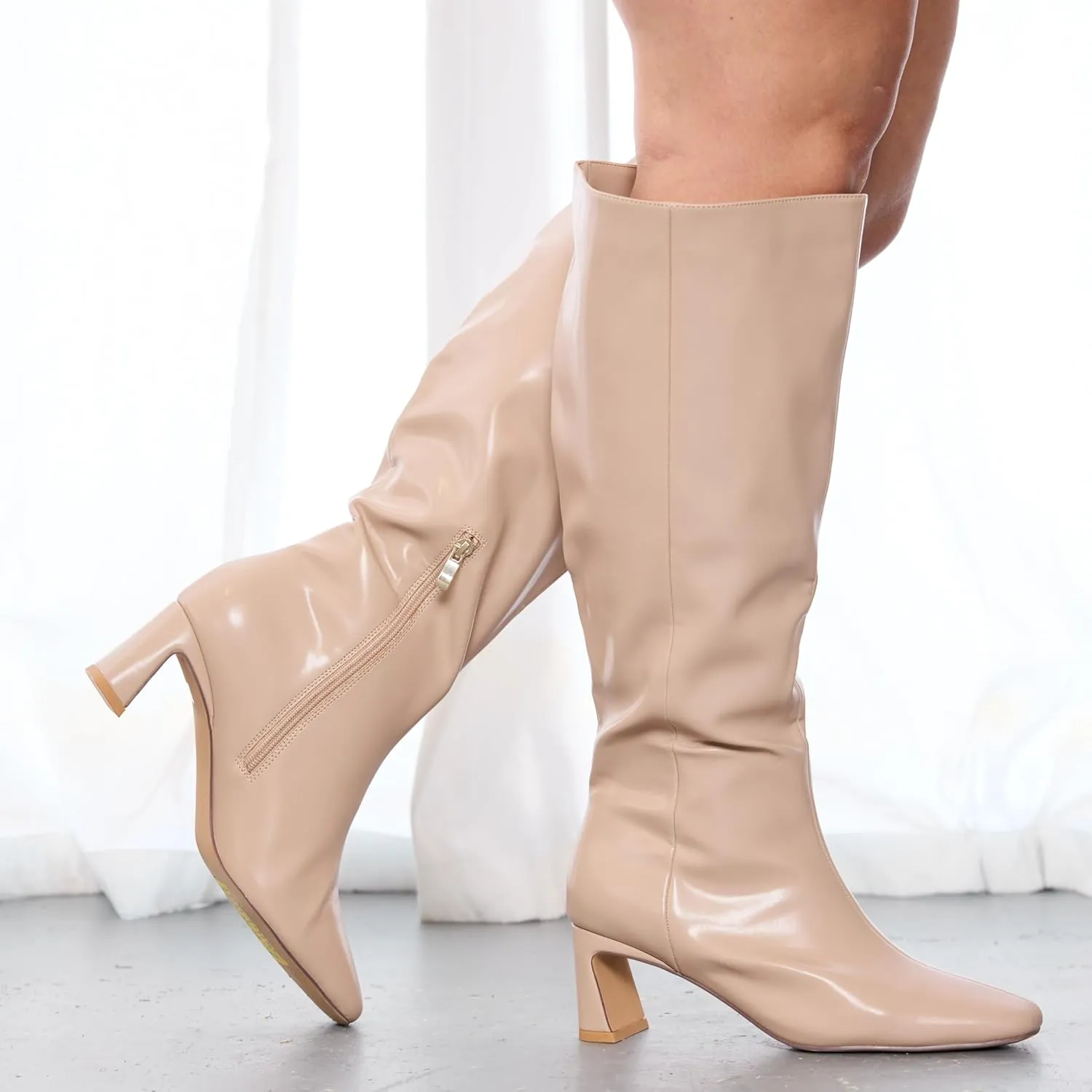 RF ROOM OF FASHION Women's Plus Size Square Toe Knee High Dress Boots (Wide Calf Wide Width)