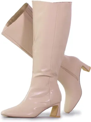 RF ROOM OF FASHION Women's Plus Size Square Toe Knee High Dress Boots (Wide Calf Wide Width)