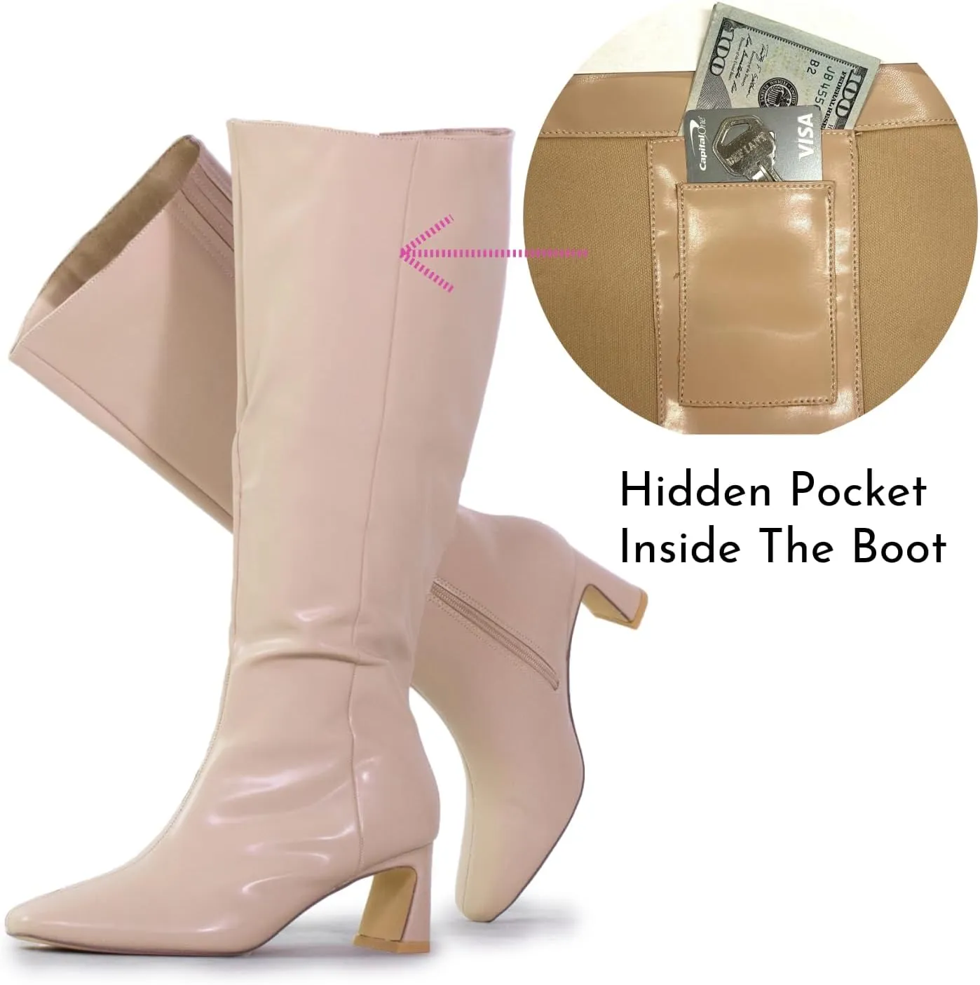 RF ROOM OF FASHION Women's Plus Size Square Toe Knee High Dress Boots (Wide Calf Wide Width)