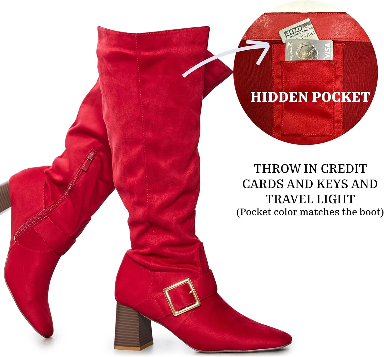 RF ROOM OF FASHION Women's Wide Calf Square Toe Block Heel Knee High Dress Boots