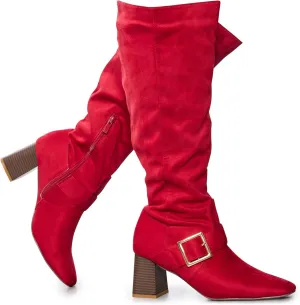 RF ROOM OF FASHION Women's Wide Calf Square Toe Block Heel Knee High Dress Boots