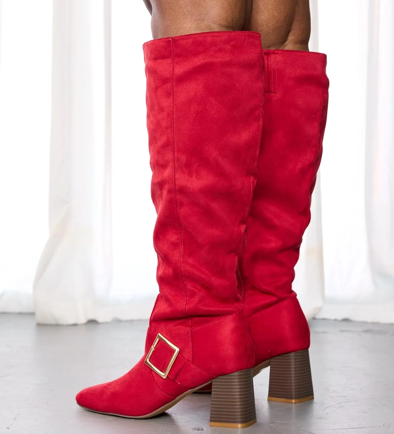 RF ROOM OF FASHION Women's Wide Calf Square Toe Block Heel Knee High Dress Boots